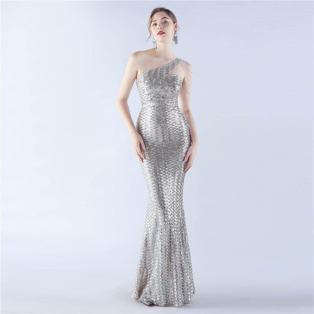Sheath-column floor length sequined dress 785514826195 - COCOMELODY