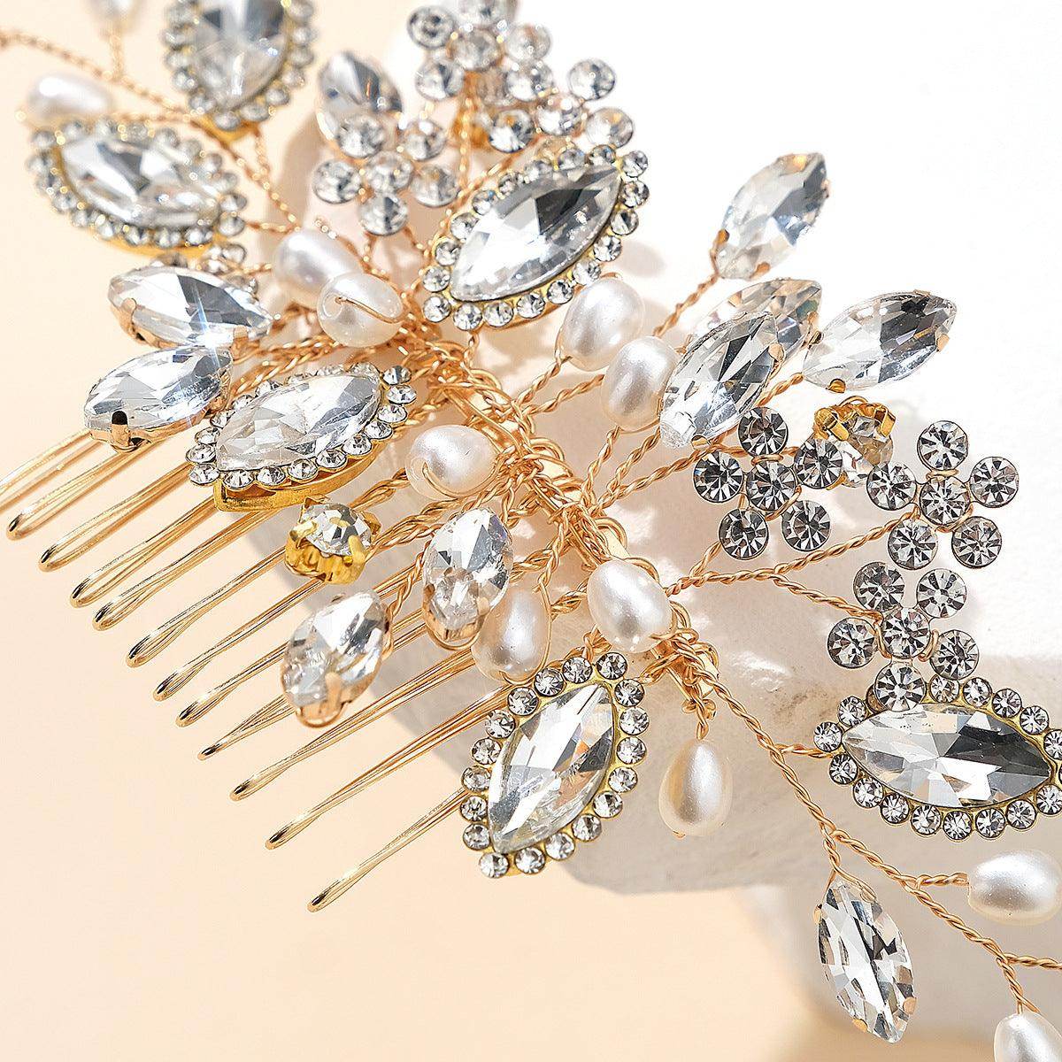 Bridal hair comb Wedding ladies Vintage updo accessories Handmade rhinestone pearl hair comb 757689767059 - COCOMELODY