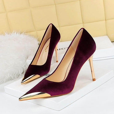 Metallic Pointed Toe Stiletto Heels 718321941230 - COCOMELODY