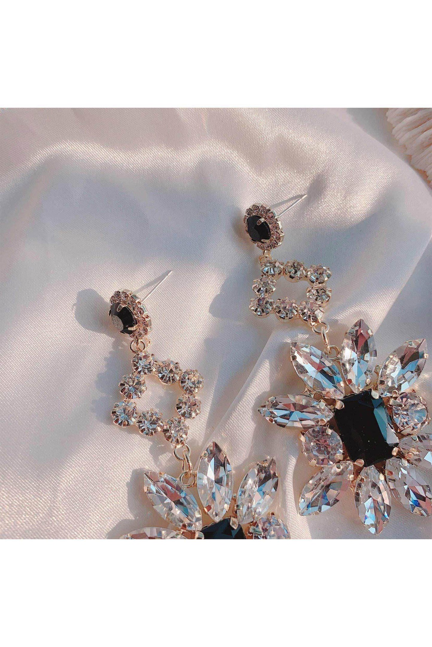 Black Jewel Earrings Crystal Exaggerated Earrings 634521961713 - COCOMELODY