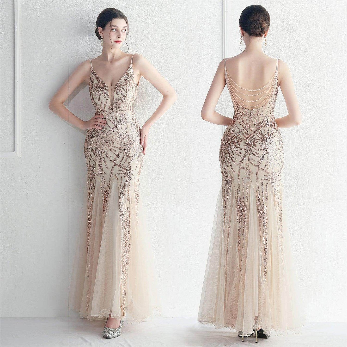 Trumpet-Mermaid Floor Length Sequins Dress 721888960721 - COCOMELODY