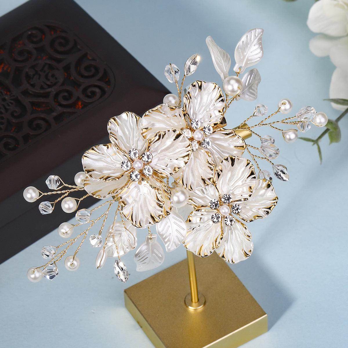 Beautiful acrylic flower set comb bride hair pearl clip Headpieces 736331094787 - COCOMELODY