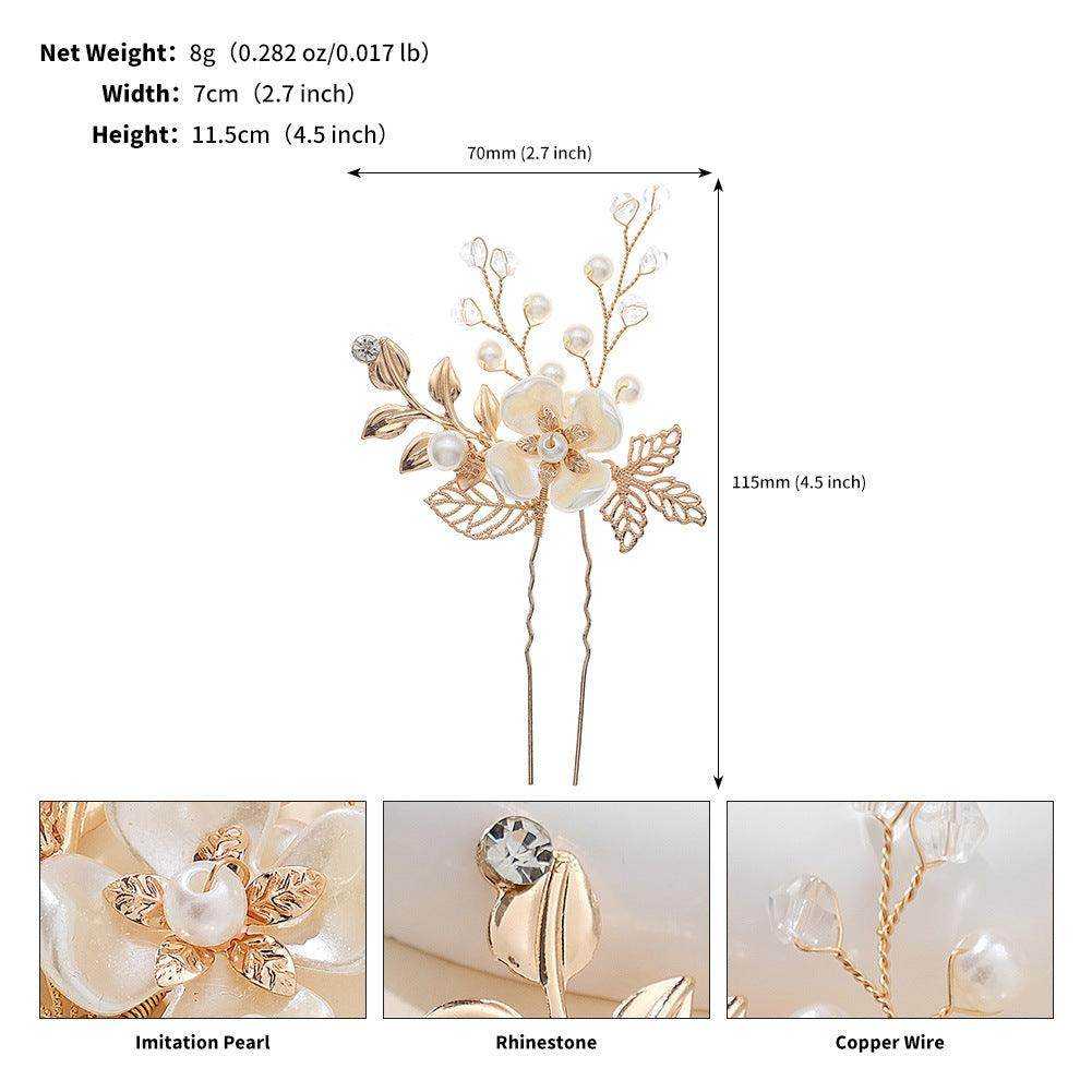 Accessories Hair accessories Handmade hairpin Dinner Party Hairpin Gold leaf Pearl flower pin set of 3 762013156634 - COCOMELODY