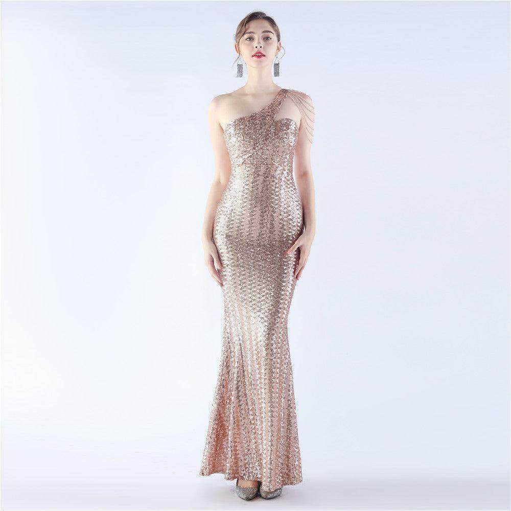Sheath-column floor length sequined dress 785514826195 - COCOMELODY