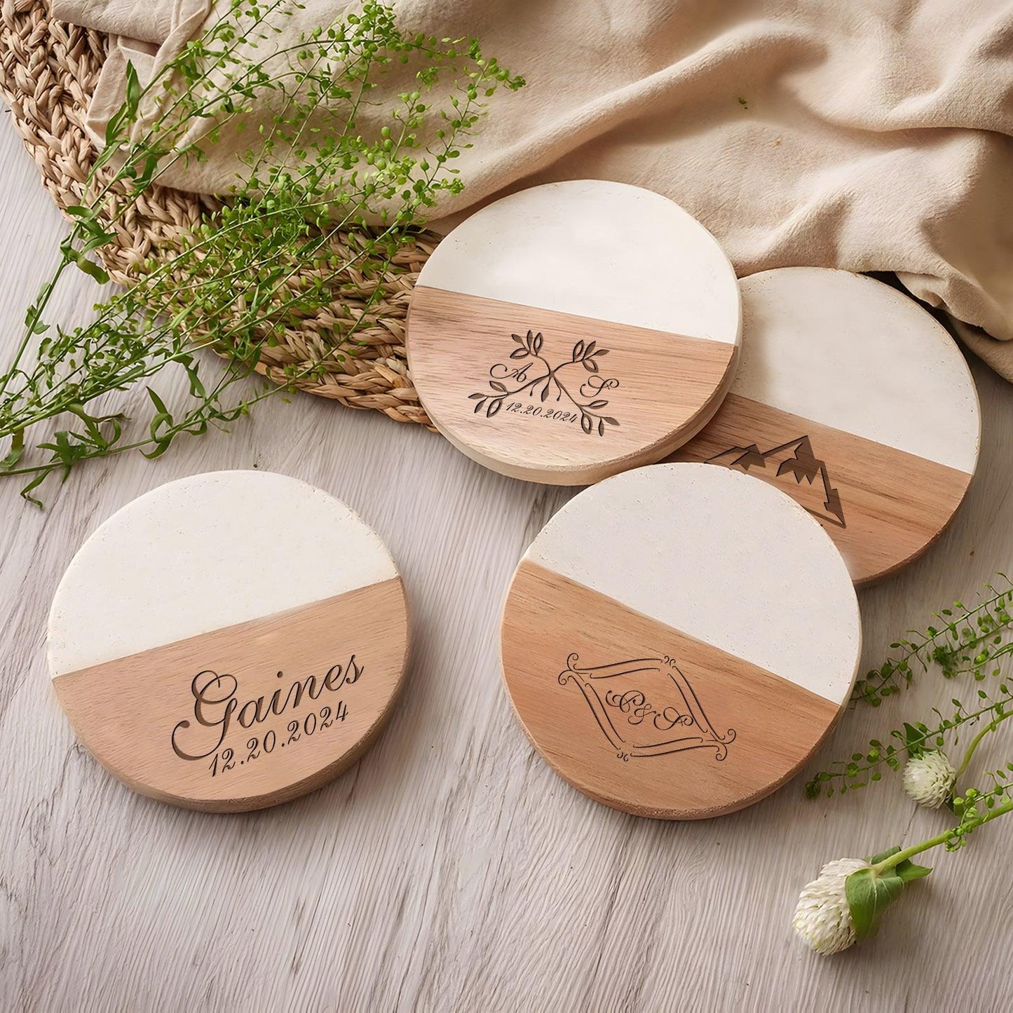 Square round coffee mug coaster personalized engraved love heart shape anniversary 807945380470 - COCOMELODY