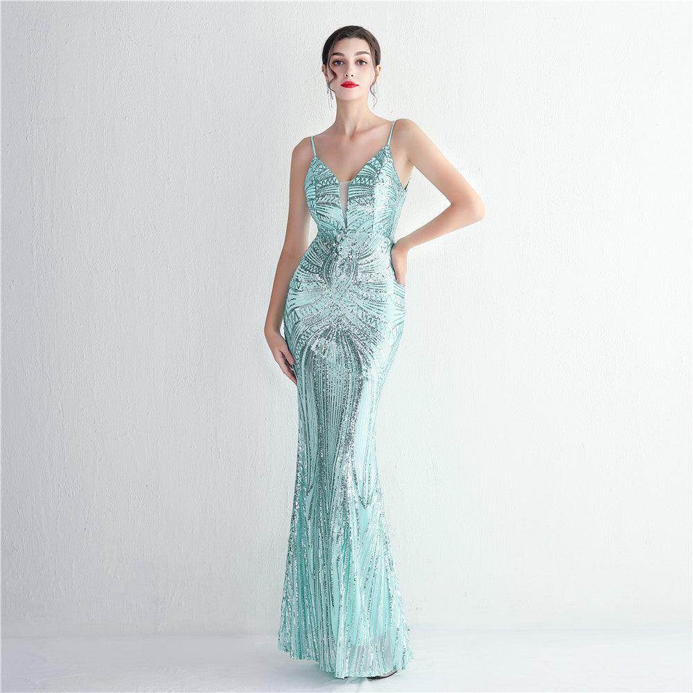Trumpet-Mermaid Floor Length Sequins Dress 687482392338 - COCOMELODY