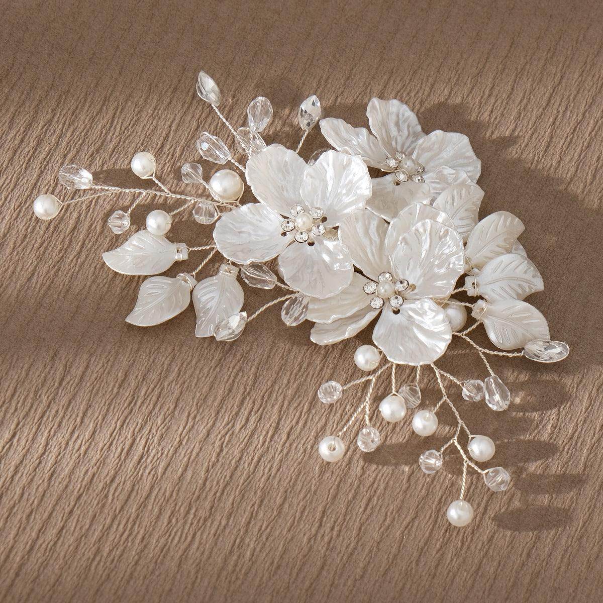 Beautiful acrylic flower set comb bride hair pearl clip Headpieces 736331094787 - COCOMELODY