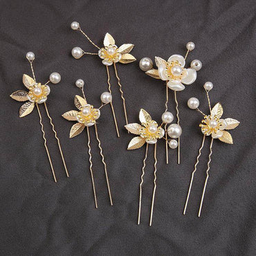 Handcrafted pearl set with Gold leaf hair comb 725487239358 - COCOMELODY