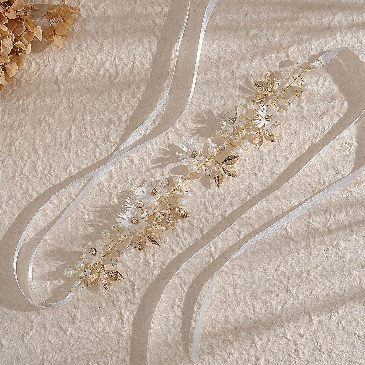 Bridal Headpieces Girls hair pieces Fabric flowers Pearl soft chain headpieces 650978170351 - COCOMELODY