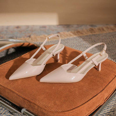 Faux Leather Pointy Stiletto Mid Heel Sandals 805103208154 - COCOMELODY