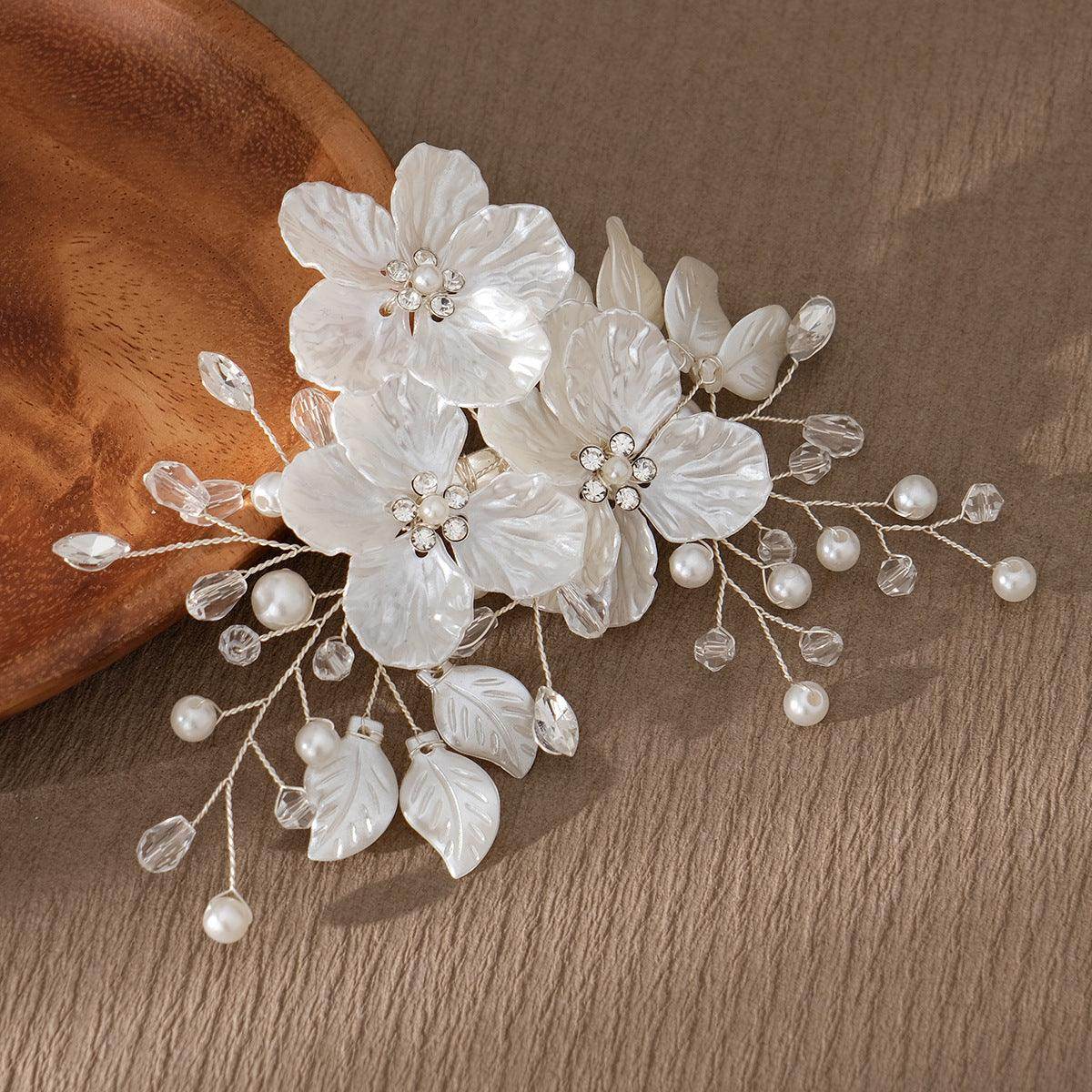 Beautiful acrylic flower set comb bride hair pearl clip Headpieces 736331094787 - COCOMELODY