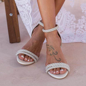 Pearl Faux Leather Ankle Strap Block Heels 728525145929 - COCOMELODY