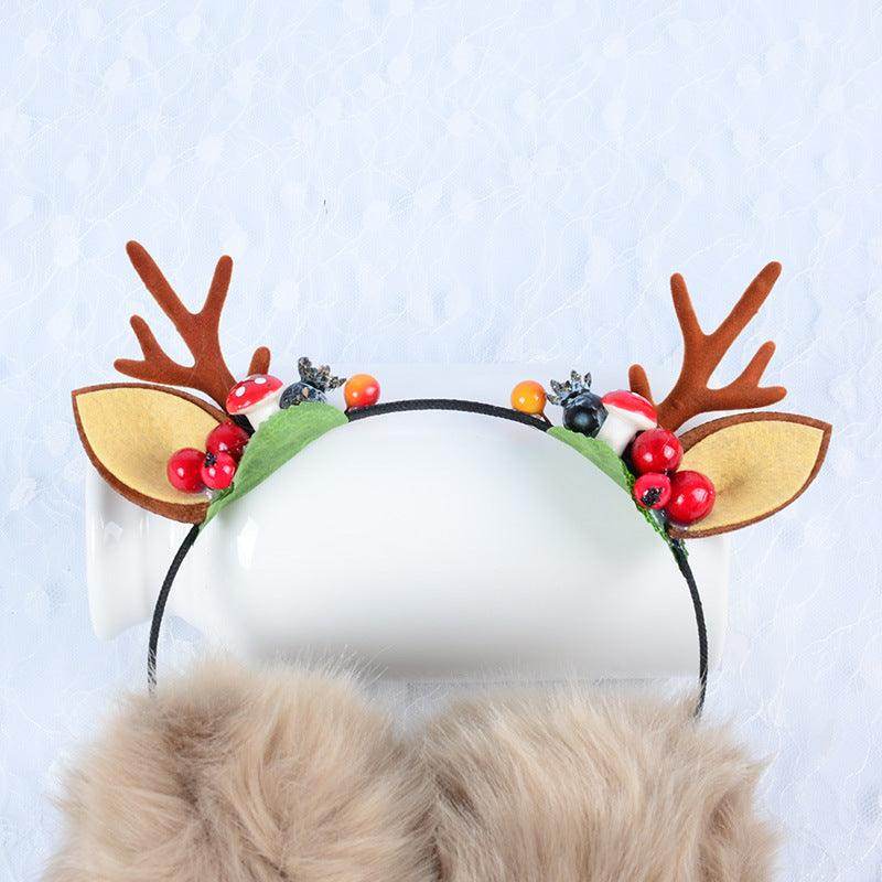 Christmas elk antlers Winter warm earmuffs Cute cat ear headband headdress 849465740917 - COCOMELODY