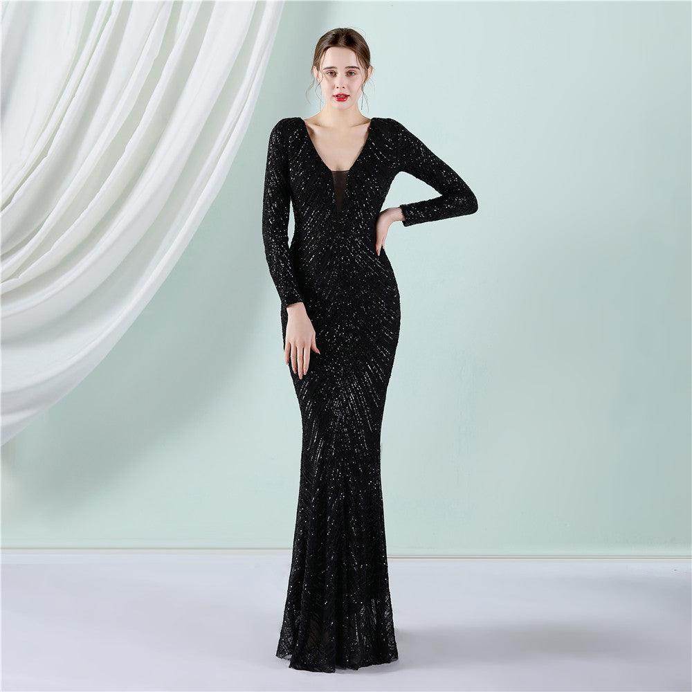 Sheath-column floor length sequined dress 677618007679 - COCOMELODY