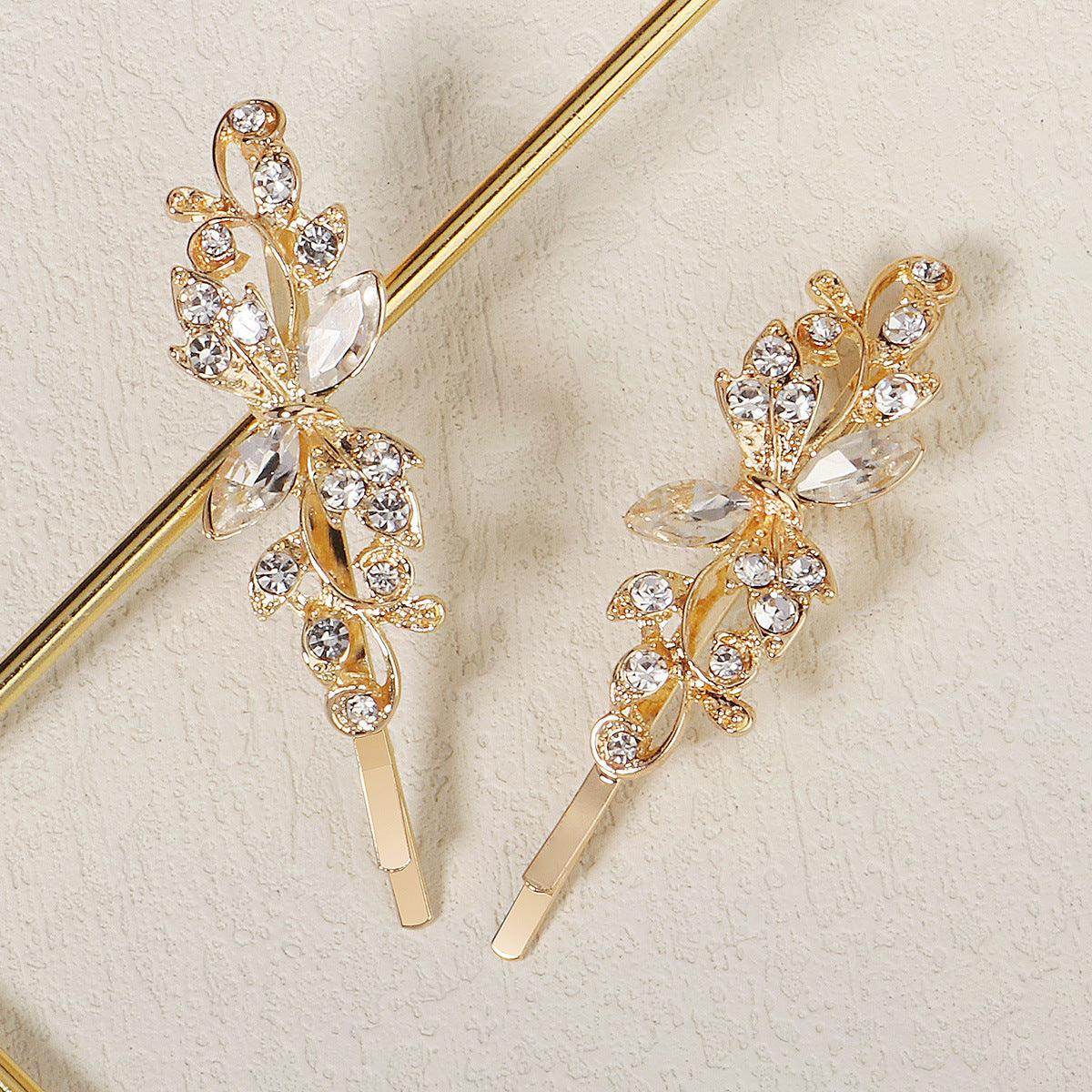 Hair accessories Metal Hair Clips Broken bangs One line clip leaf rhinestone alloy hair clips 679973510035 - COCOMELODY