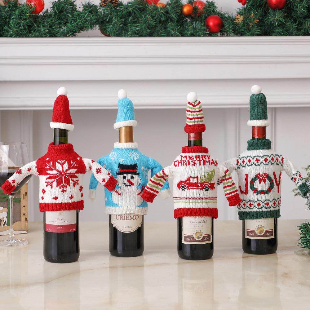Christmas decorations wine knit bottle set holiday scene layout 807308392160 - COCOMELODY