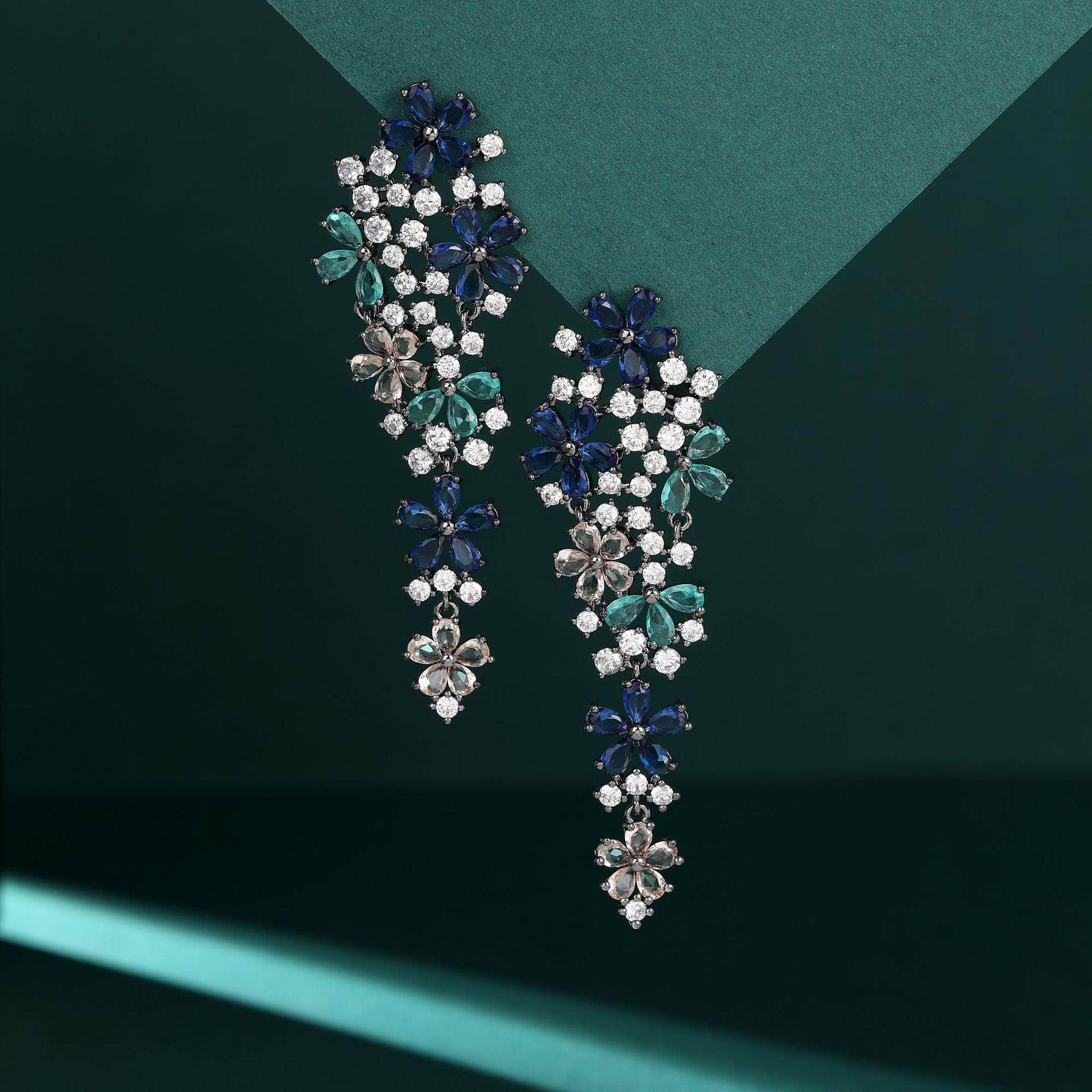 Colored zircon flower earrings 722044565739 - COCOMELODY