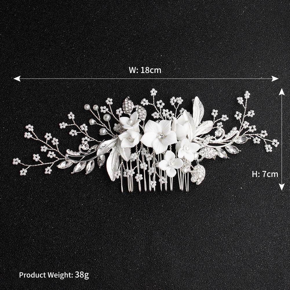 Pearl beaded hair comb Handmade ceramic flower comb 589015686895 - COCOMELODY