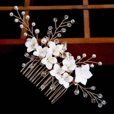 Bridal accessories Gold leaf hair up hair comb Handmade rhinestone headdress flower comb 698449649574 - COCOMELODY