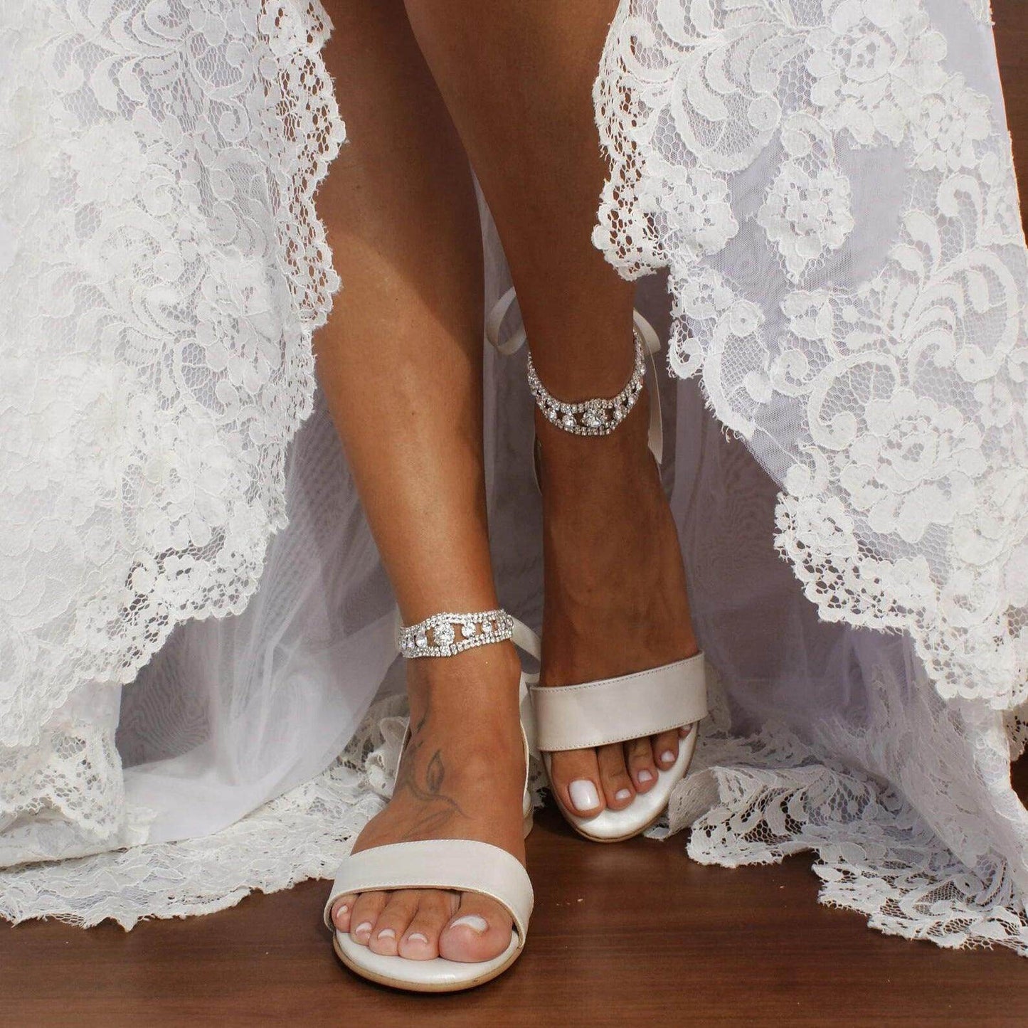 White Rhinestone Ankle Strap Round Flat Shoes 708980263259 - COCOMELODY