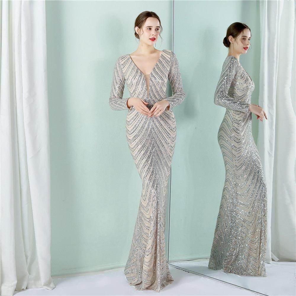 Sheath-column floor length sequined dress 677618007679 - COCOMELODY