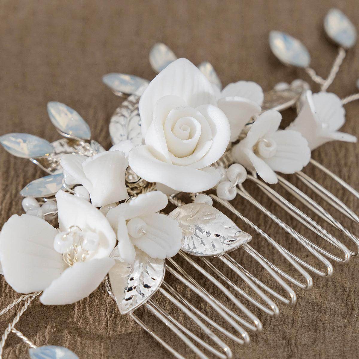 Bridal hair accessories Retro Jelly drill hand insert comb ceramic flower comb 733586558031 - COCOMELODY