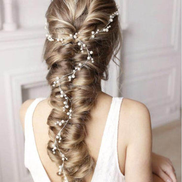 Bride wedding headwear 1 meter long pearl copper hair chain handmade hair accessories 782453848826 - COCOMELODY