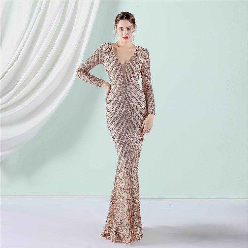 Sheath-column floor length sequined dress 677618007679 - COCOMELODY