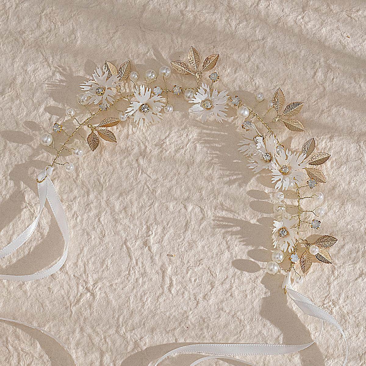 Bridal Headpieces Girls hair pieces Fabric flowers Pearl soft chain headpieces 650978170351 - COCOMELODY