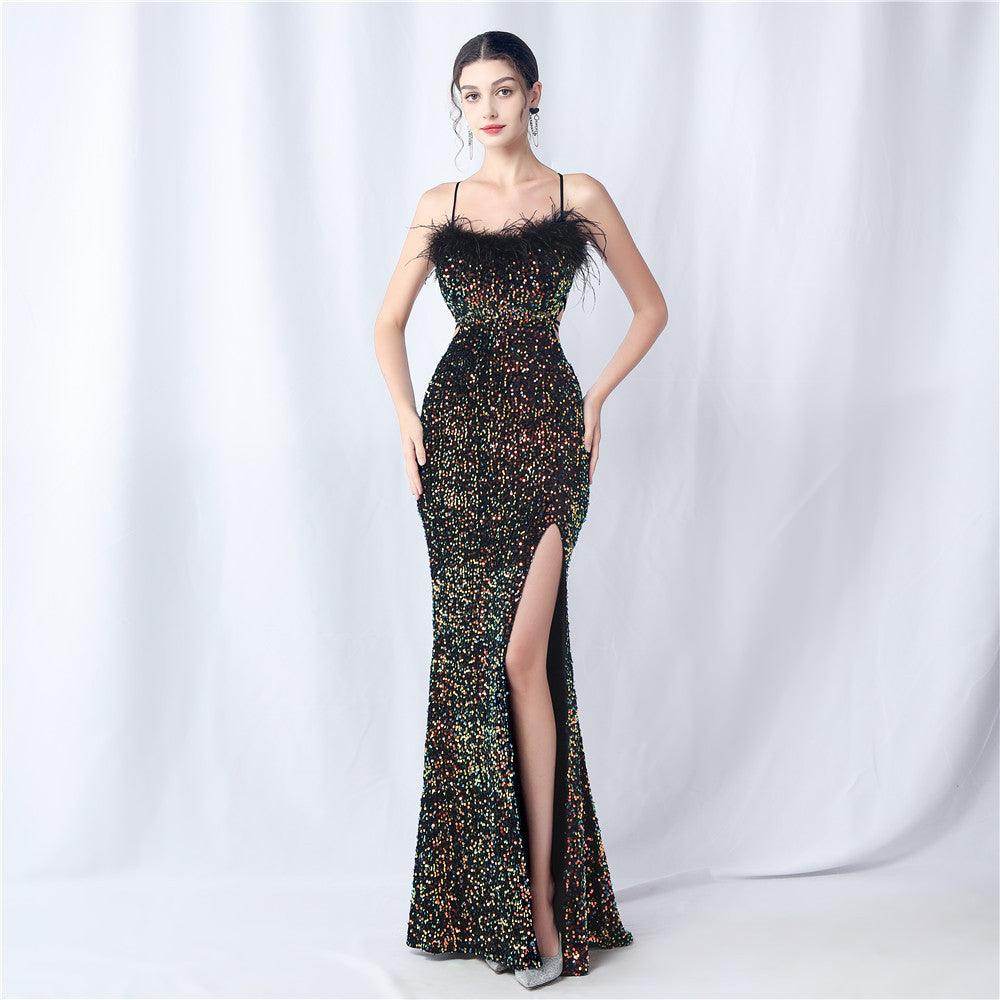 Sheath-Column Sweep-Brush Train Sequins Dress 749529420329 - COCOMELODY