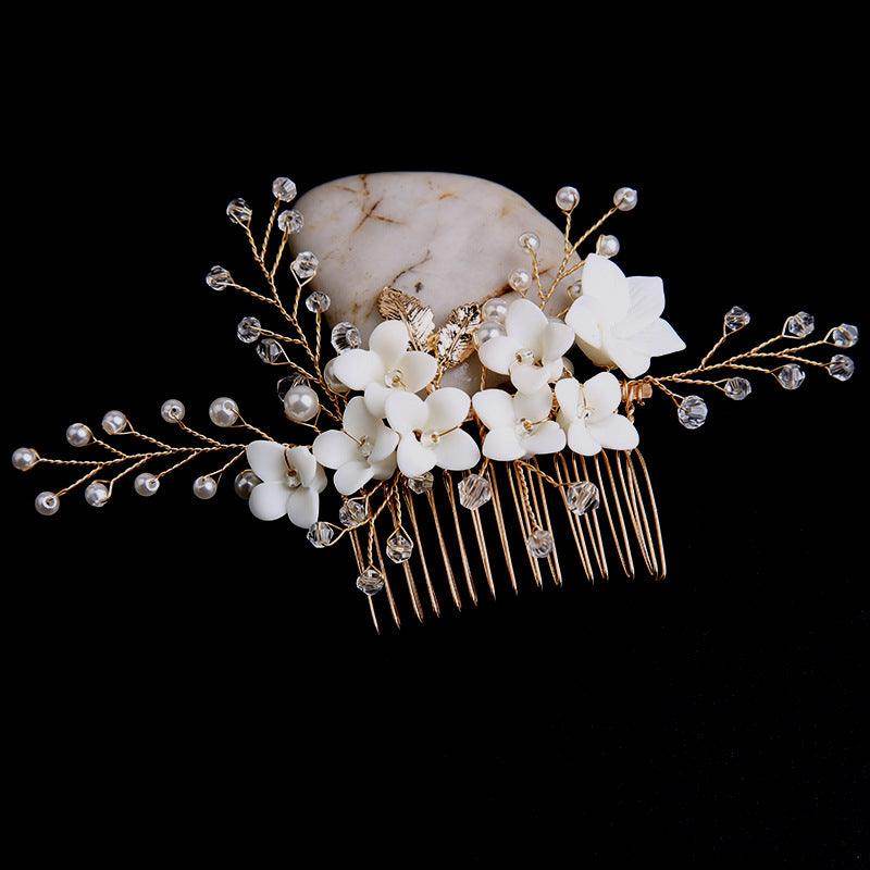 Bridal accessories Gold leaf hair up hair comb Handmade rhinestone headdress flower comb 698449649574 - COCOMELODY