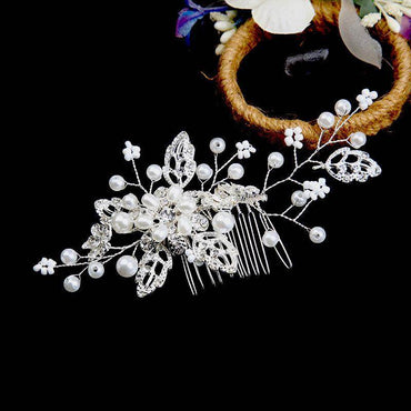 Bridal headdress pearl handmade leaf comb 749571815454 - COCOMELODY