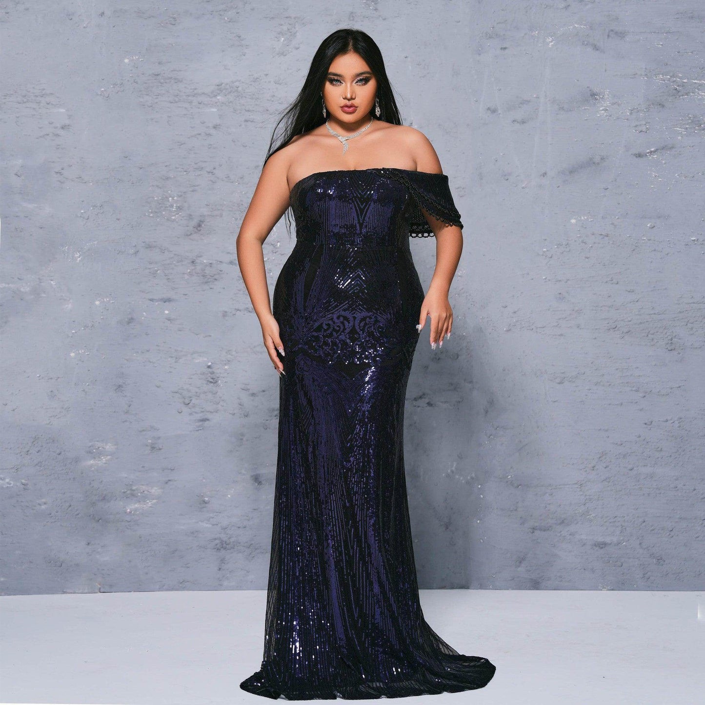 Trumpet-Mermaid Sweep-Brush Train Sequins Dress 799472835737 - COCOMELODY