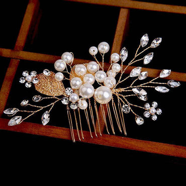 Gold leaf updo hair comb ornaments handmade rhinestone headdress bridal accessories 698964279630 - COCOMELODY