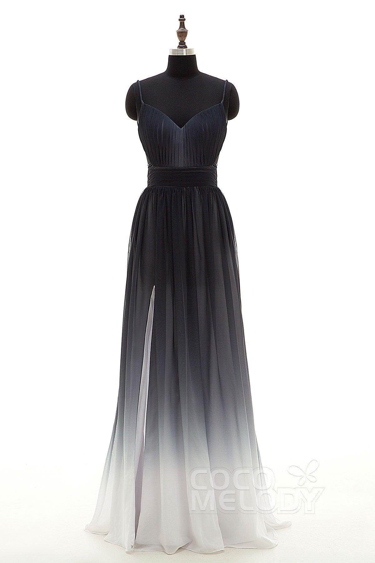 ombre bridesmaid dresses Ombre Chiffon Spaghetti Straps Sleeveless A-line Prom Dresses