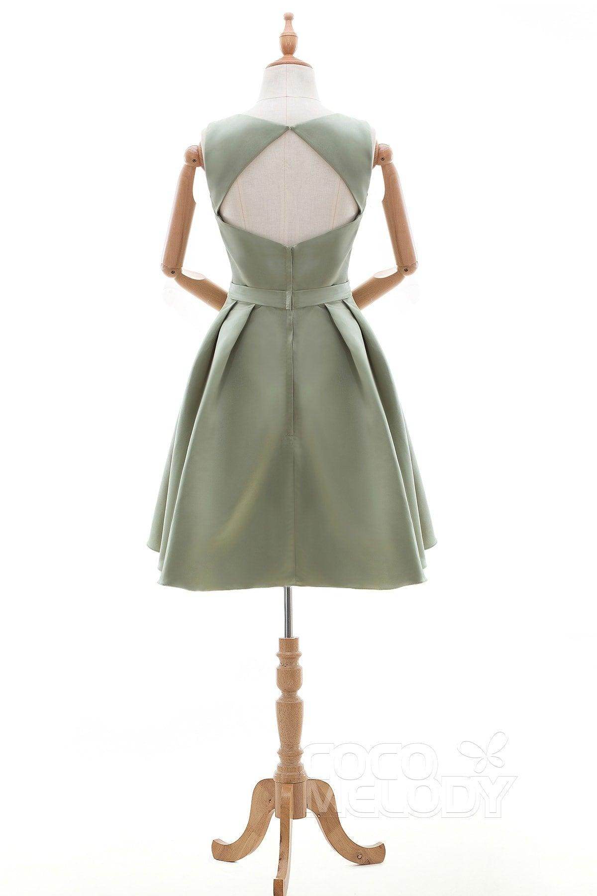 A-Line Knee Length Satin Bridesmaid Dresses PR3318 - COCOMELODY