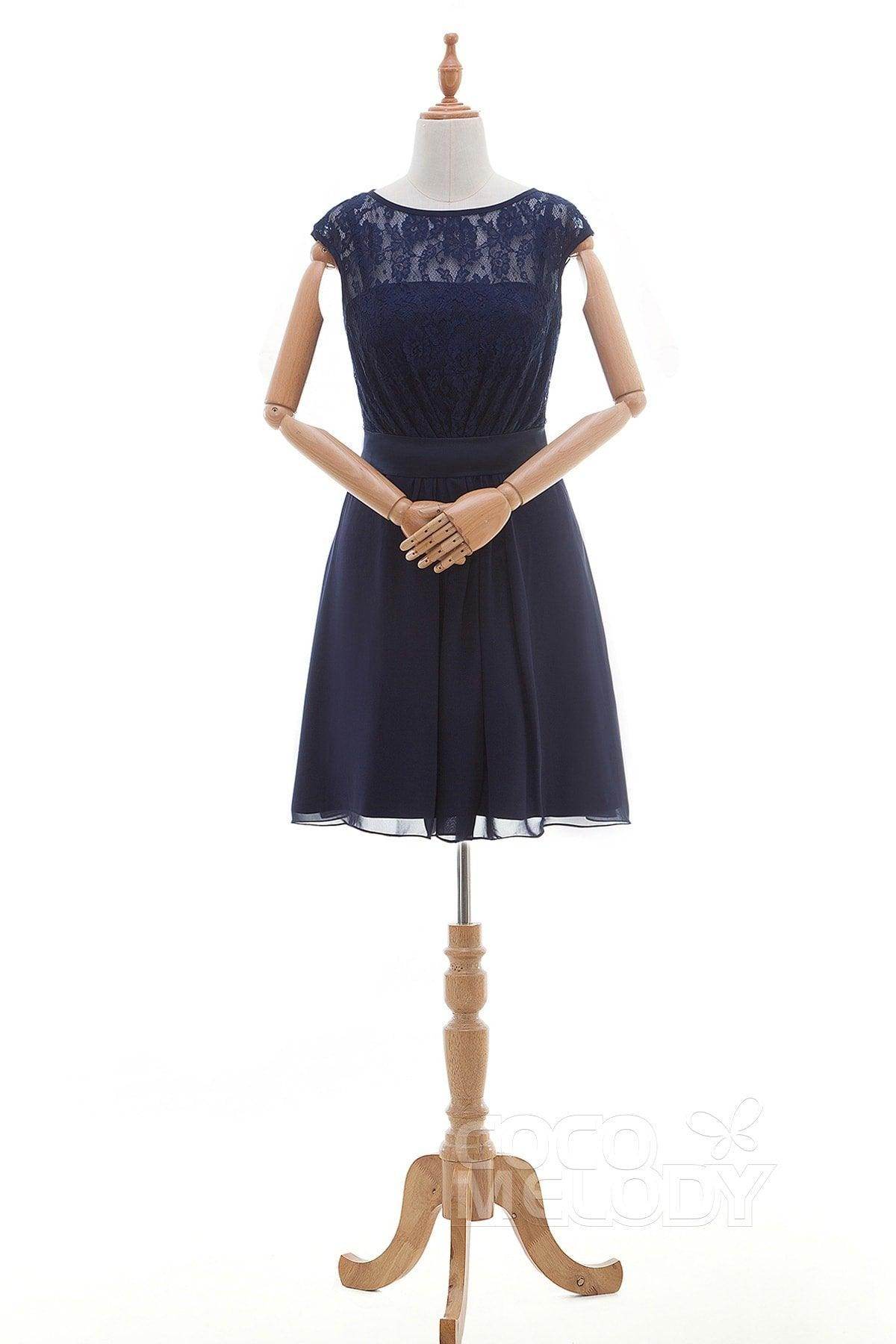Sheath Knee Length Lace Chiffon Bridesmaid Dresses PR3323 - COCOMELODY
