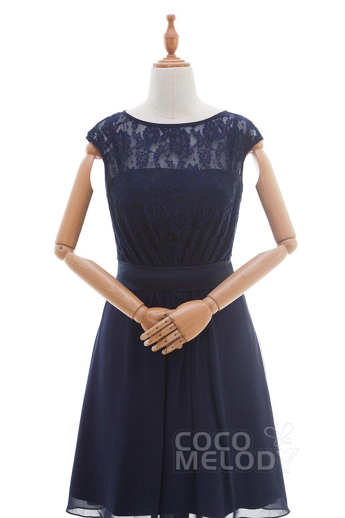 Sheath Knee Length Lace Chiffon Bridesmaid Dresses PR3323 - COCOMELODY