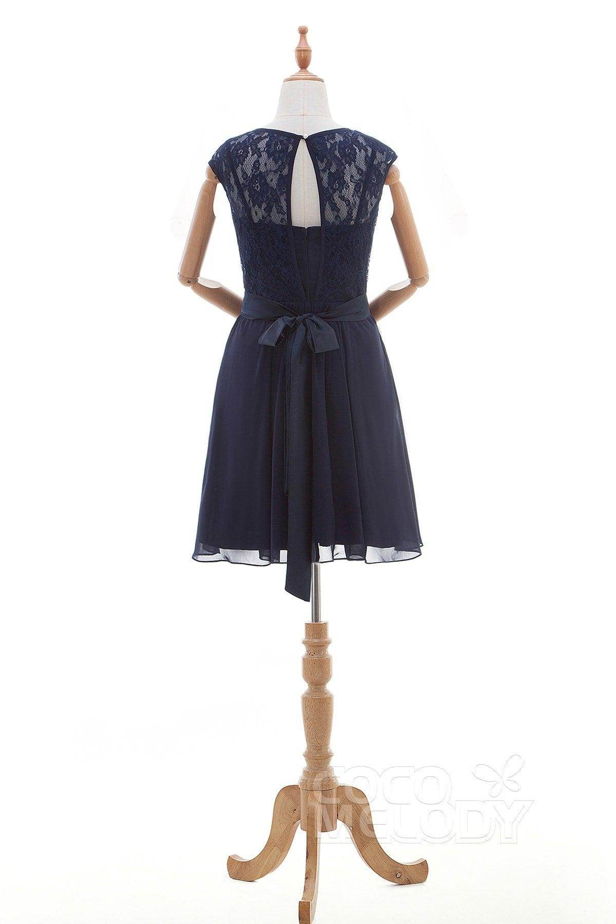 Sheath Knee Length Lace Chiffon Bridesmaid Dresses PR3323 - COCOMELODY