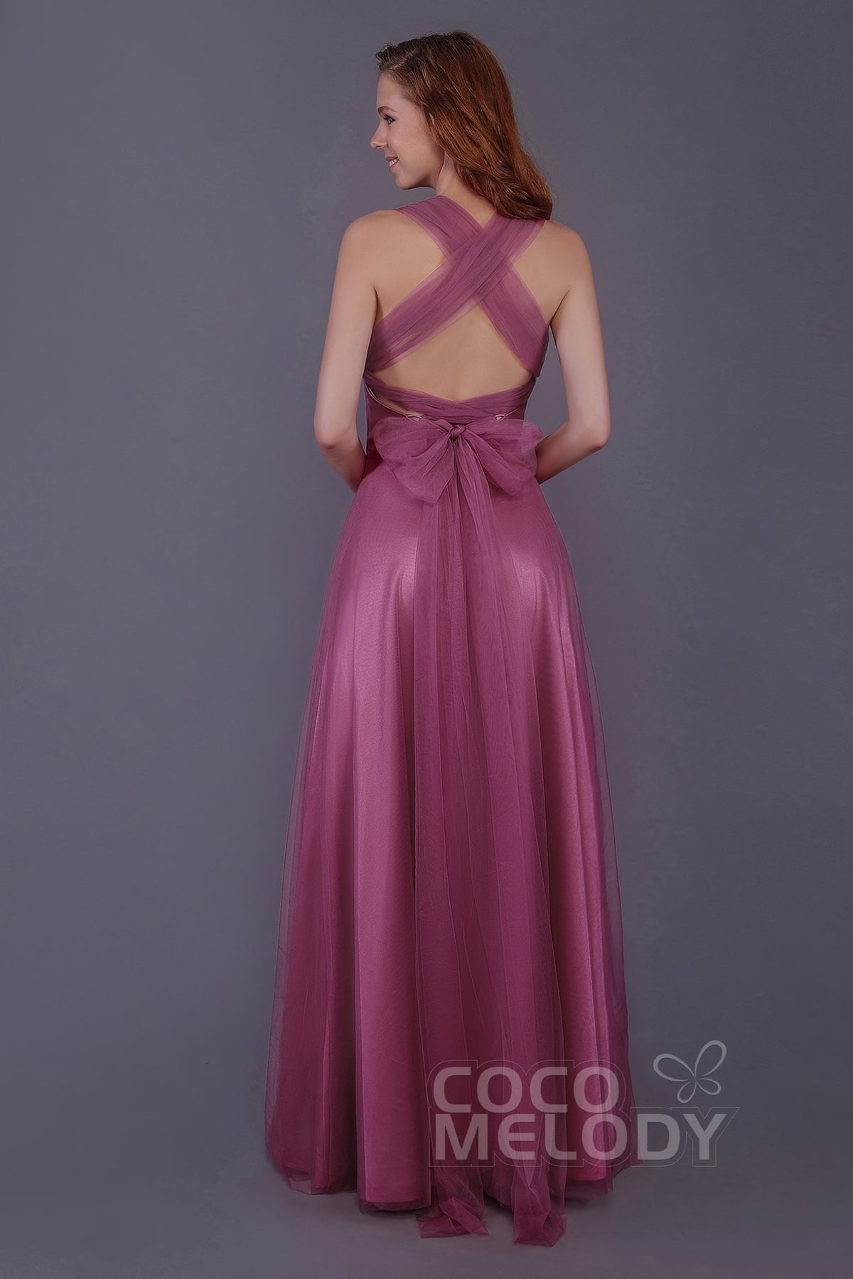 Sheath-Column Floor Length Tulle Bridesmaid Dress PR3496