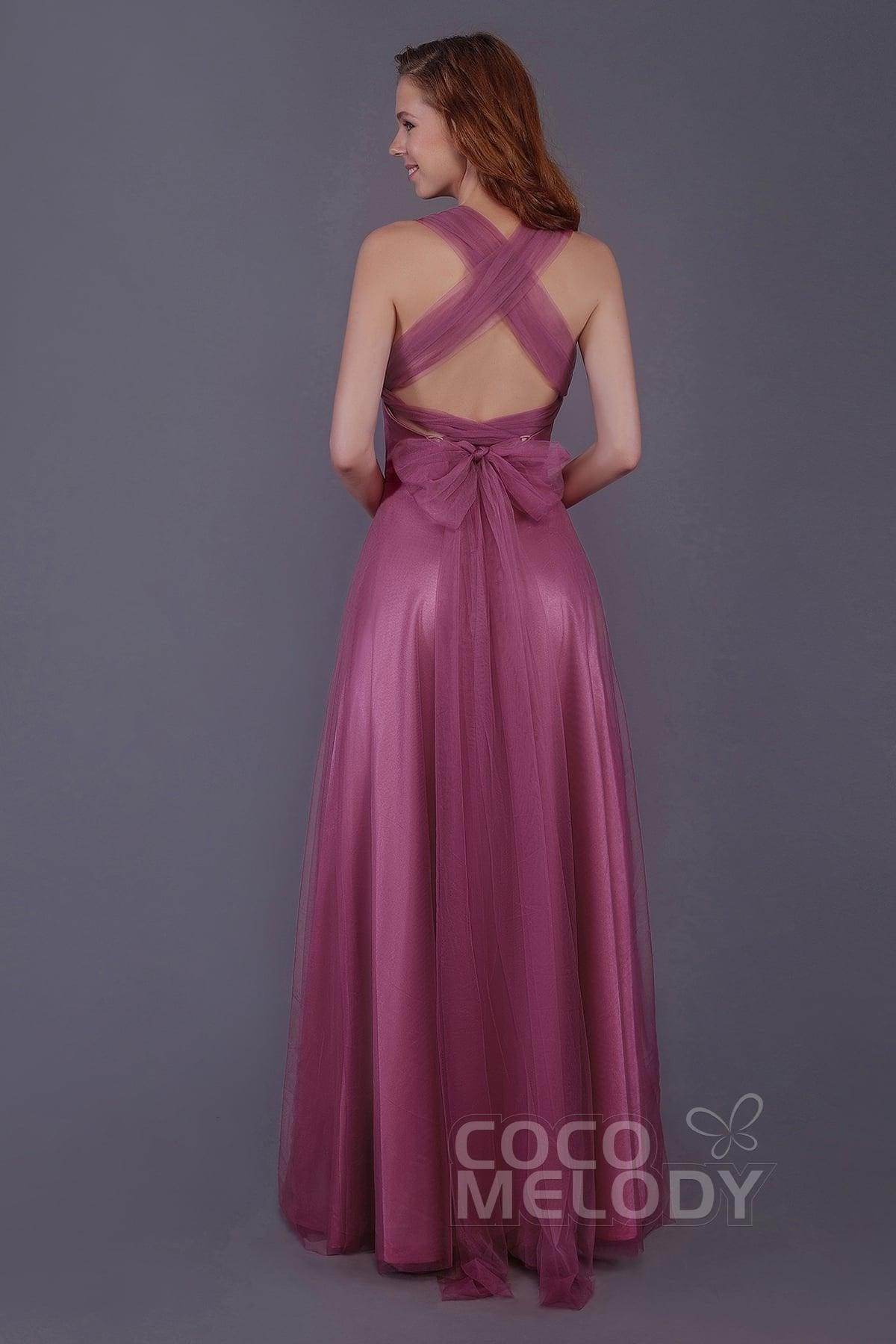 Sheath-Column Floor Length Tulle Bridesmaid Dress PR3496 - COCOMELODY