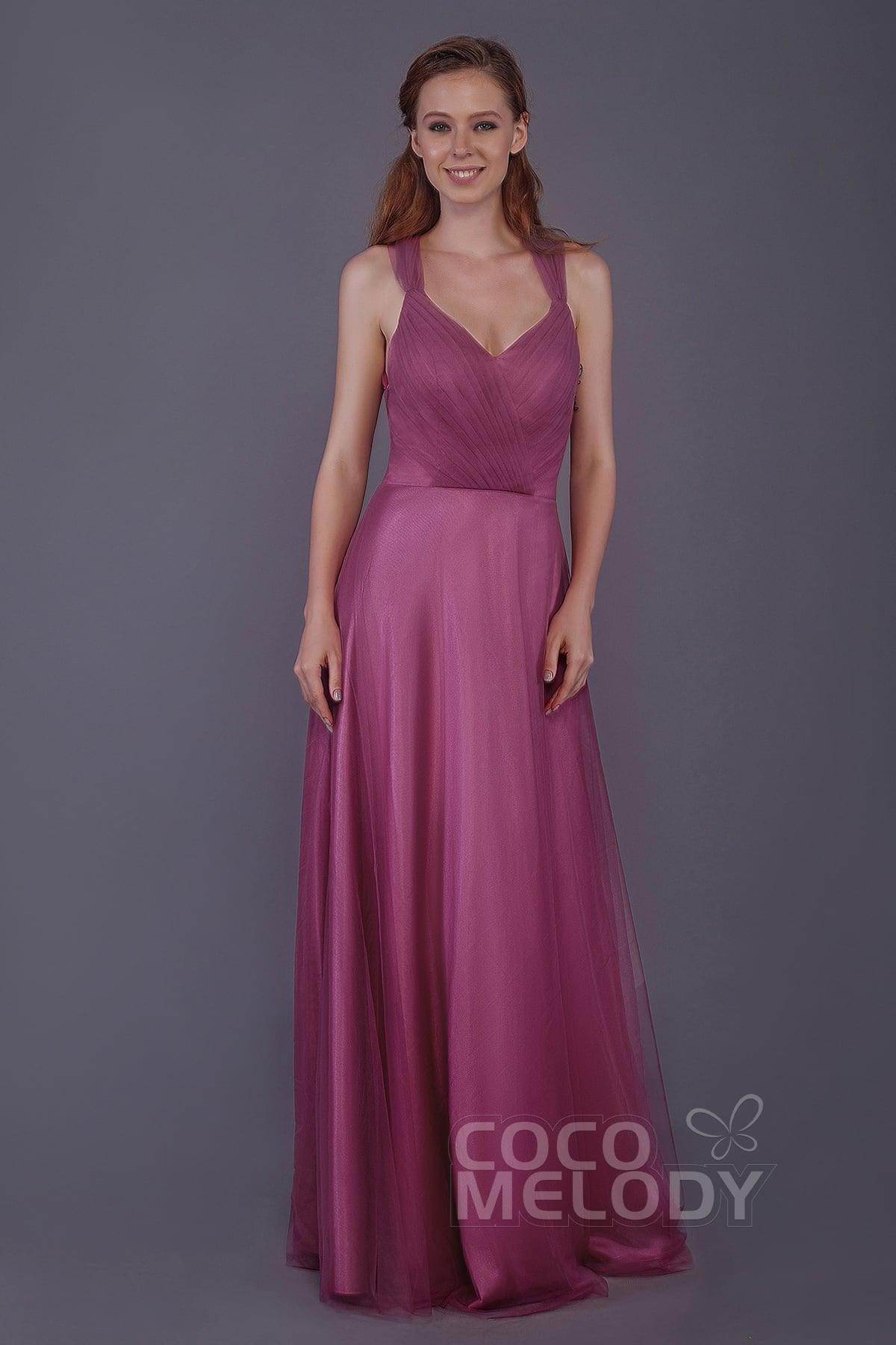 Sheath-Column Floor Length Tulle Bridesmaid Dress PR3496 - COCOMELODY