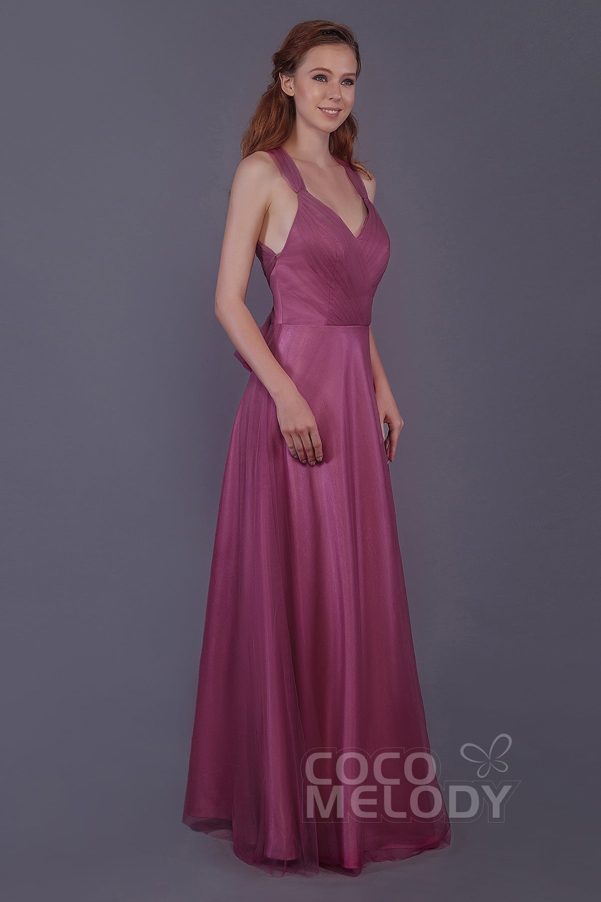 Sheath-Column Floor Length Tulle Bridesmaid Dress PR3496