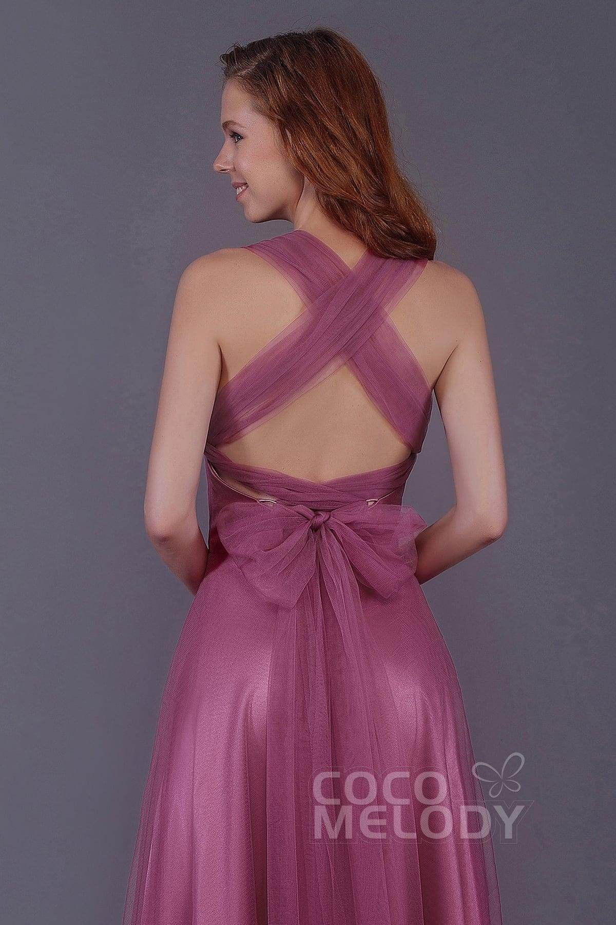 Sheath-Column Floor Length Tulle Bridesmaid Dress PR3496 - COCOMELODY