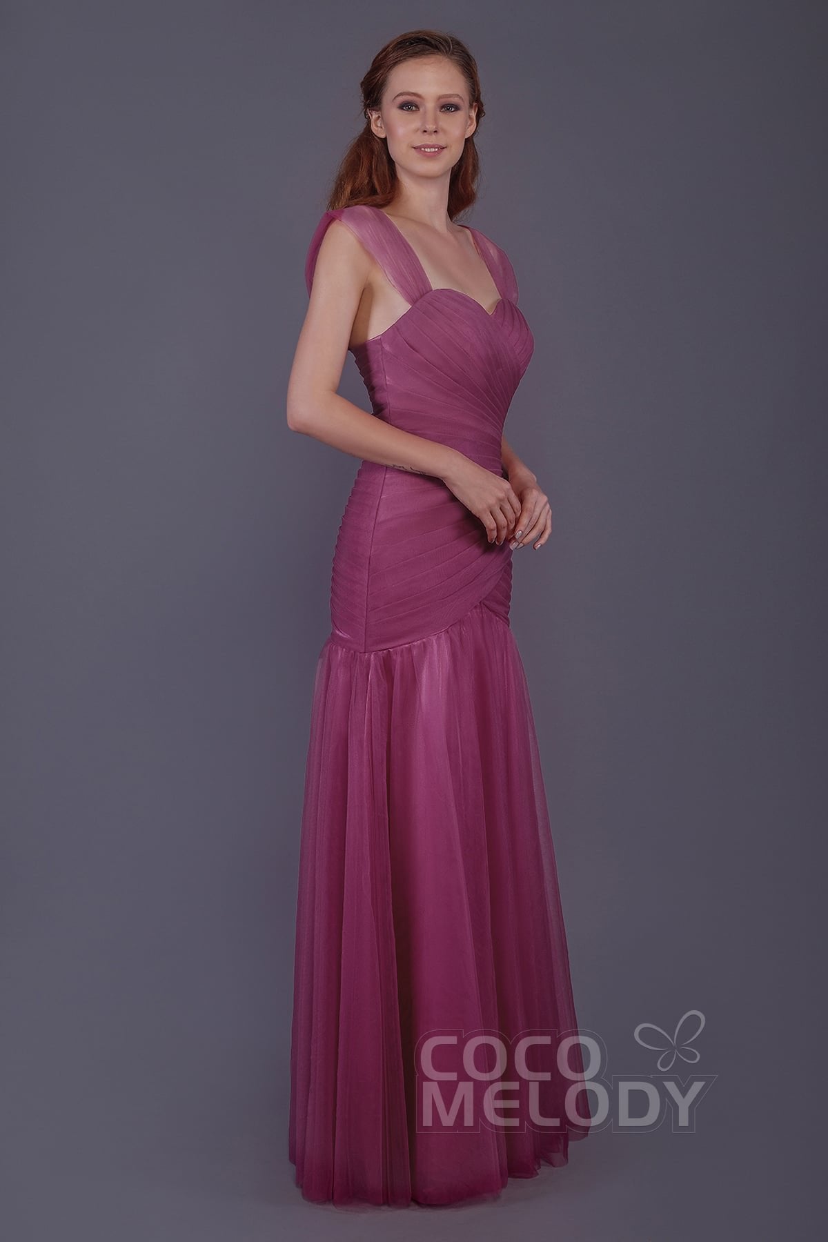 Trumpet-Mermaid Floor Length Tulle Bridesmaid Dress PR3500