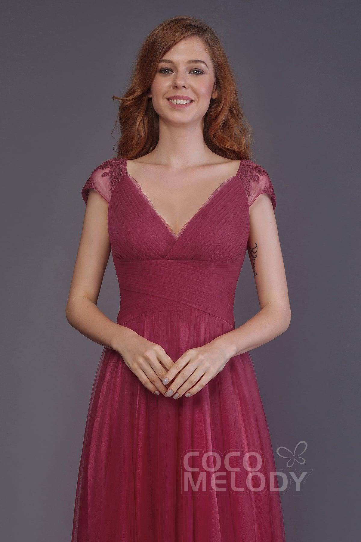 Sheath-Column Floor Length Tulle Bridesmaid Dress PR3510 - COCOMELODY