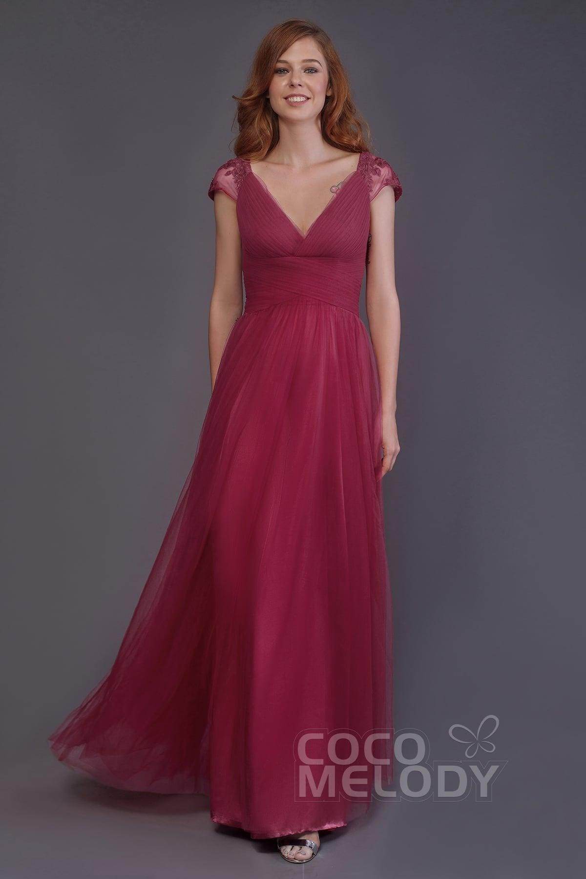 Sheath-Column Floor Length Tulle Bridesmaid Dress PR3510 - COCOMELODY