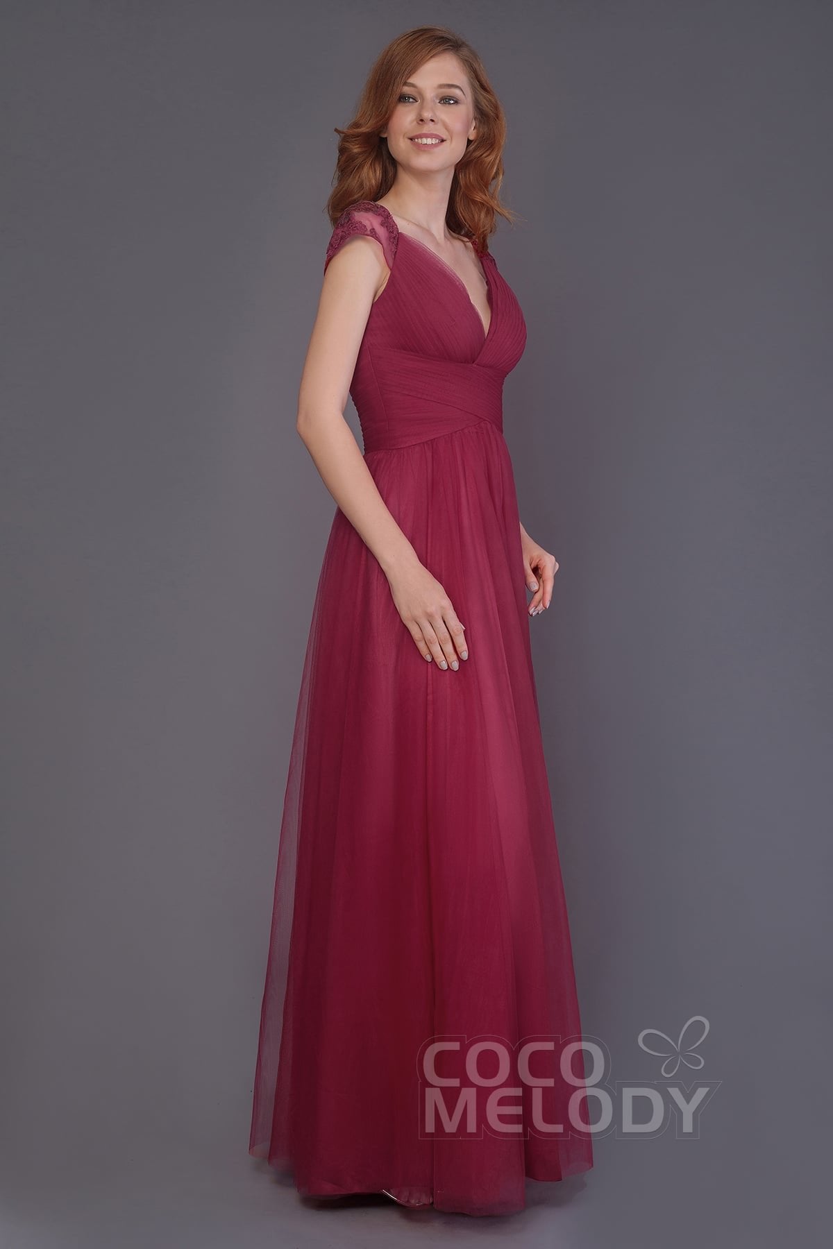 Sheath-Column Floor Length Tulle Bridesmaid Dress PR3510