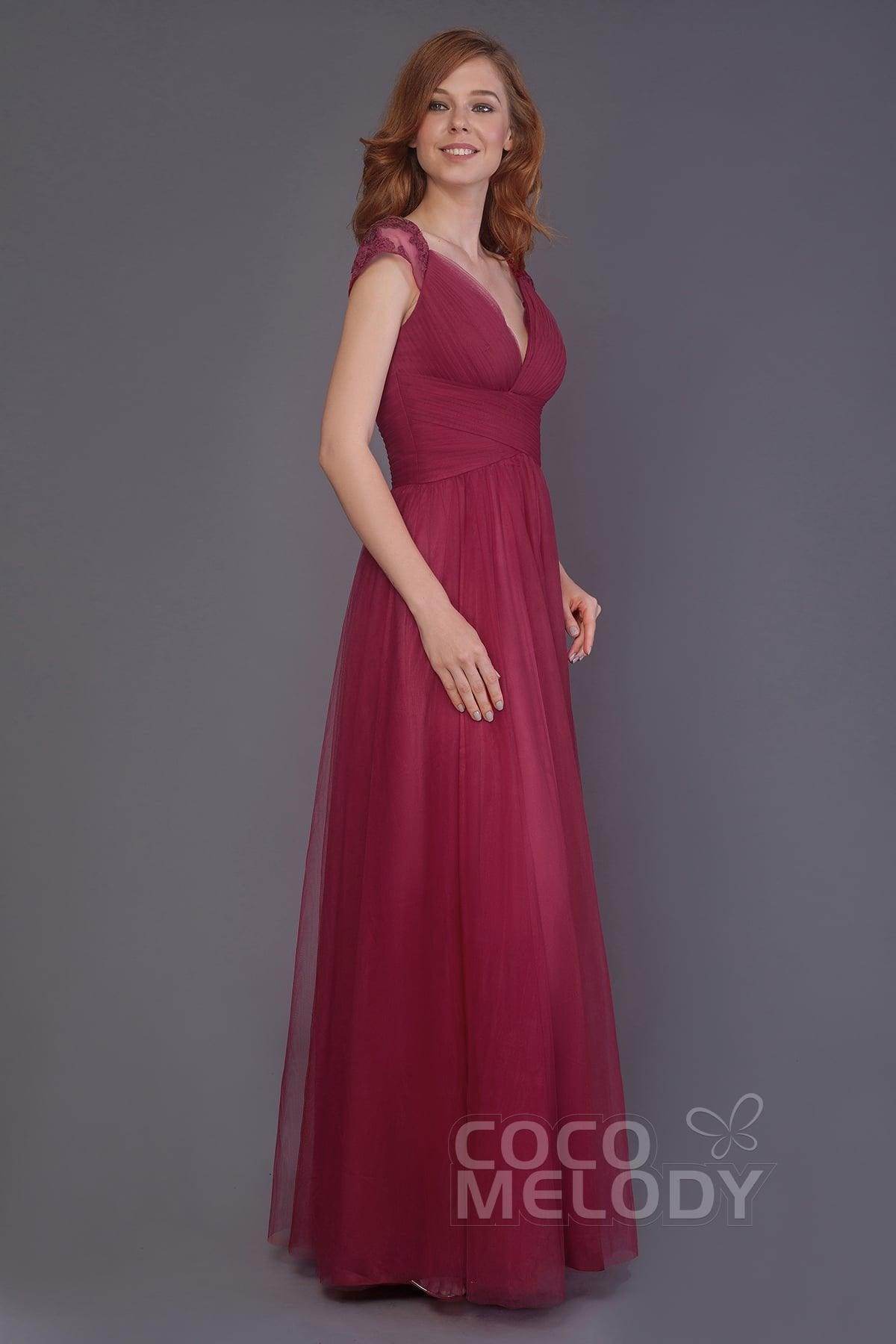Sheath-Column Floor Length Tulle Bridesmaid Dress PR3510 - COCOMELODY