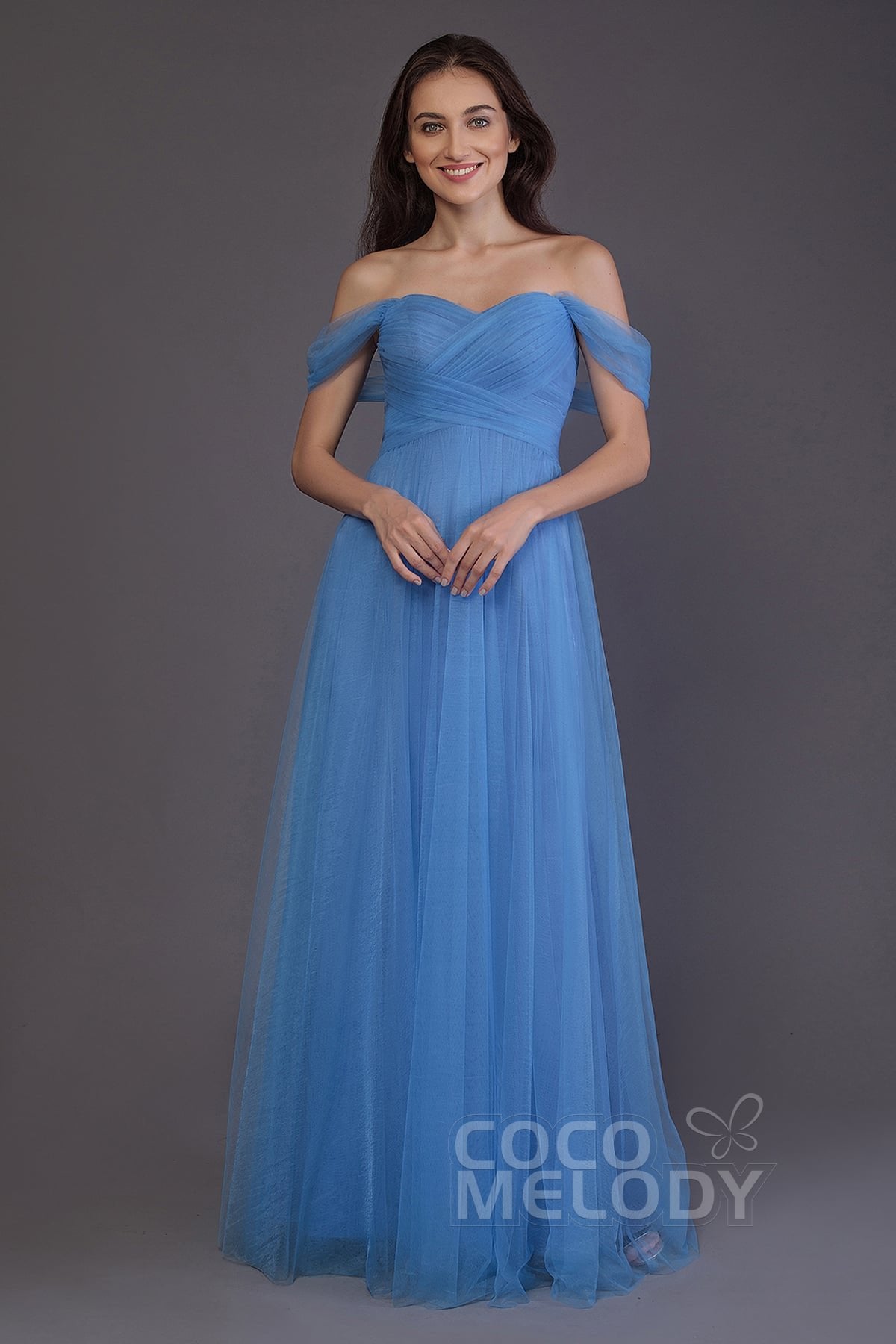 Sheath-Column Floor Length Tulle Bridesmaid Dress PR3512